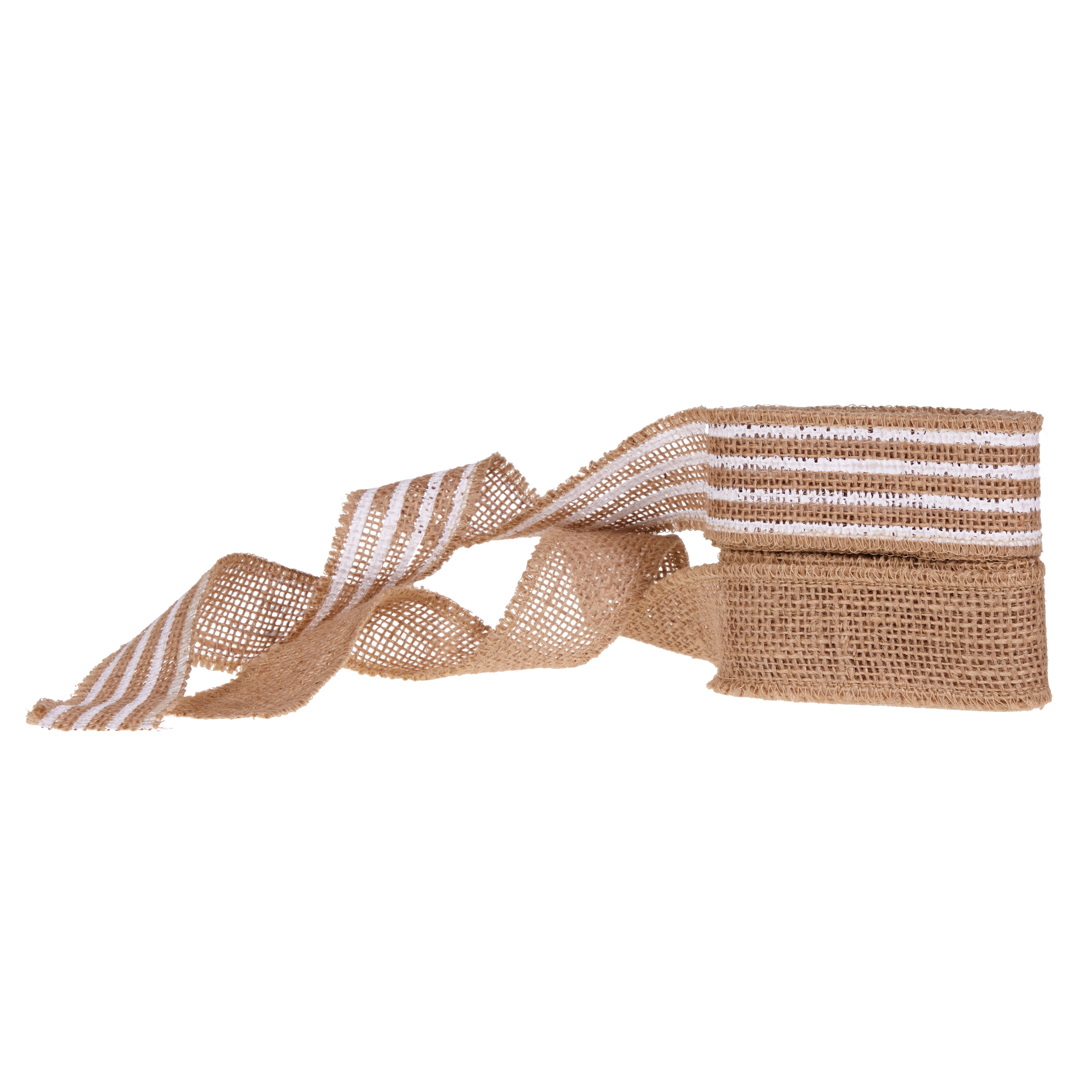 Love, Laugh, Craft Burlap Ribbon Set, 1.5"W x 3-Yds, Natural/White Stripe