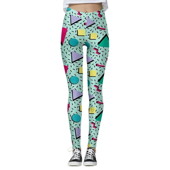 KHONTS Women's 80s Leggings Neon Artistic Splash Printed Soft Stretchy Pants Running Workout Leggings Athletic Yoga Pants Mint Green XL