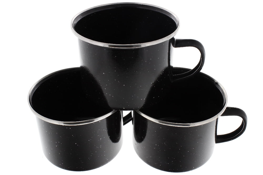 1 x Enamel Mug Set BLACK Tin Camping Picnic Tea Soup Metal Drinking Cup OLMUG 