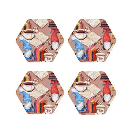 

Tideii Gnomes Books Tea Cups for Leather Coasters 4 Pieces Anti-fouling and Anti-scalding Decorative Coasters Suitable for Restaurants Kitchens Coffee Shops-Hexagon
