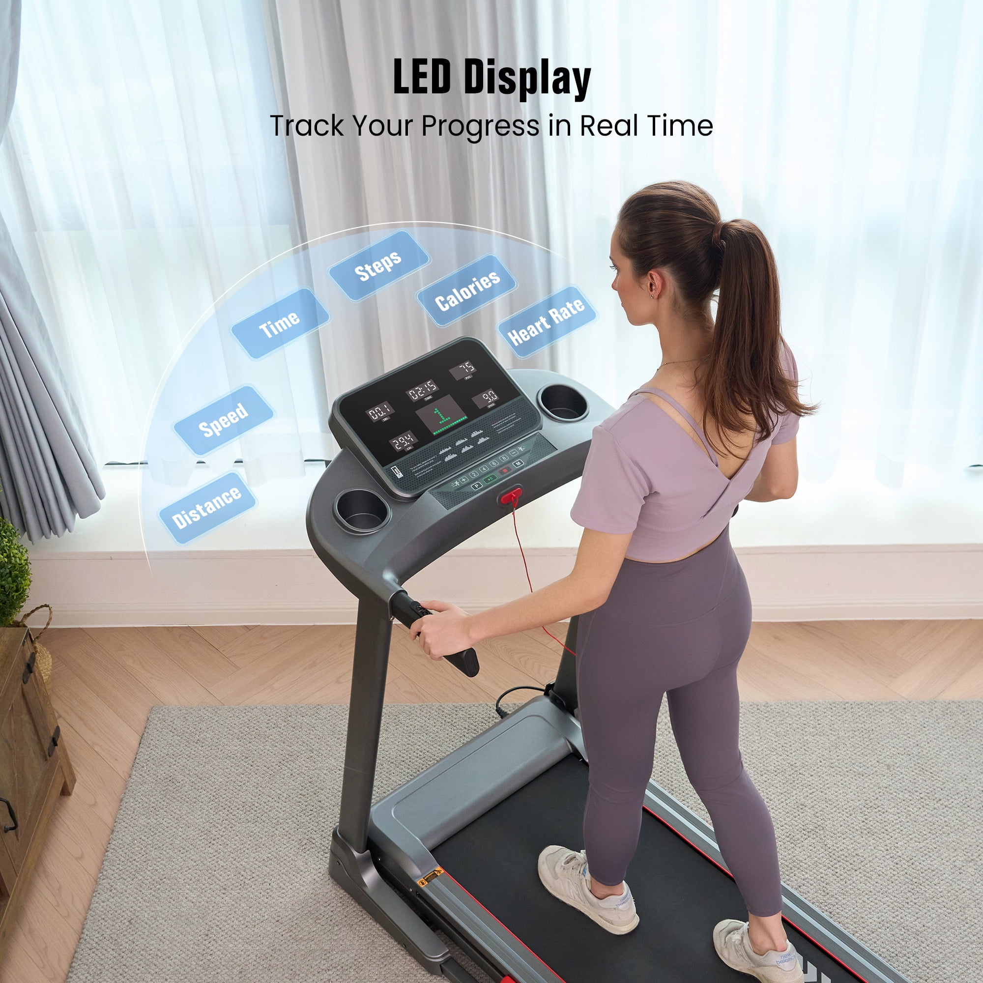 Naipo Treadmill for Home with 3 Level Manual Incline Smart APP USB Charging Foldable Running Electric Treadmill Gym