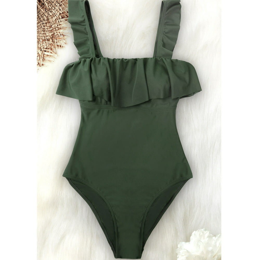 Charmo - Charmo Solid Lady's Olive One Piece Swimsuit Women Fashion ...