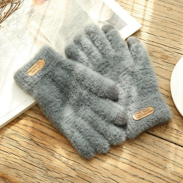 Guantes de invierno para exteriores con pelo de visón de imitación grueso y cálidos para pantalla táctil, guantes de punto coreanos para teléfono móvil para mujer