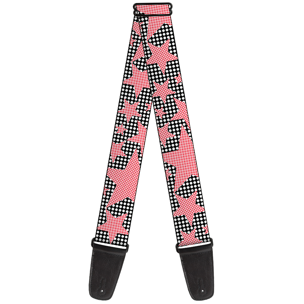 Buckle-Down Guitar Strap, Eighties Stars Black White Red, 2 Inches Wide