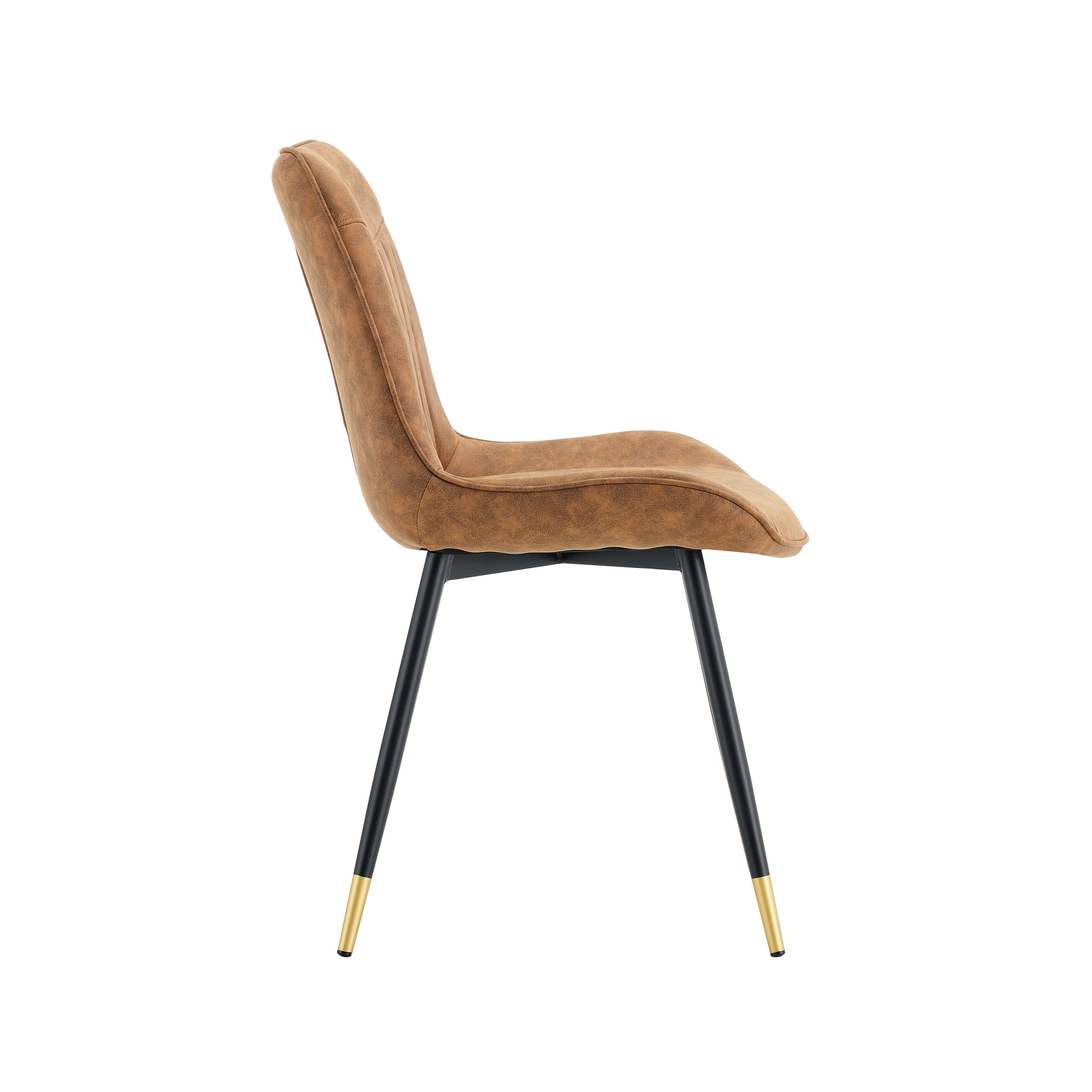 Leumius Dining Chairs Set of 2, Tech Fabric Upholstered Dining Chairs with Semi-Gloss Black Metal Legs, Gold-Trimmed Adjustable Non-Slip Feet, Vertical-Stitched High Back for Dining Room Brown