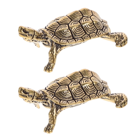 LOLIPPYY Set of 2 Small Golden Brass Turtle Figurines for Feng Shui Luck, Home Decor, and Office Accessories