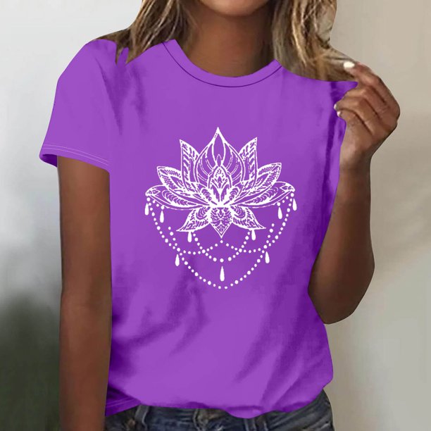 Fiudx Liquidación de Ahorros de Verano Blusas Estampadas a La Moda para Mujer Top de Cuello Redondo de Manga Corta