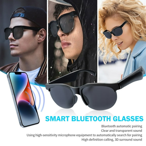 Smart Bluetooth Glasses,Built-in Mic & Speakers,Smart Wireless Headphone Sunglasses for Men and Women,Athletic/Outdoor UV Protection and Voice Control,Unisex(Black)