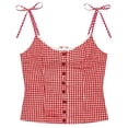 thumbnail image 4 of Daznico Womens Gingham Plaid Camisole Lace Tie Strap Button Front Fitted Casual Summer Crop Tank Top,L, 4 of 4