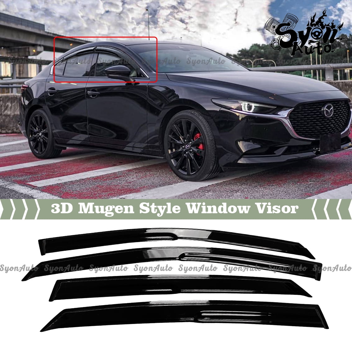 Car Rain Guards Sun Shields Window Visors For 2013-2020 Ford Fusion | 4-Piece Tape-On Rain Guards | Mugen Style Deflectors Tape-on Window Visors - Foto 4