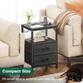 thumbnail image 5 of Nightstand with Charging Station, Side Table with Fabric Drawers, End Table with Open Shelf, Bedside Table with USB Ports and Outlets, Night Stand for Bedroom, Charcoal Black Wood Grain Print, 5 of 18