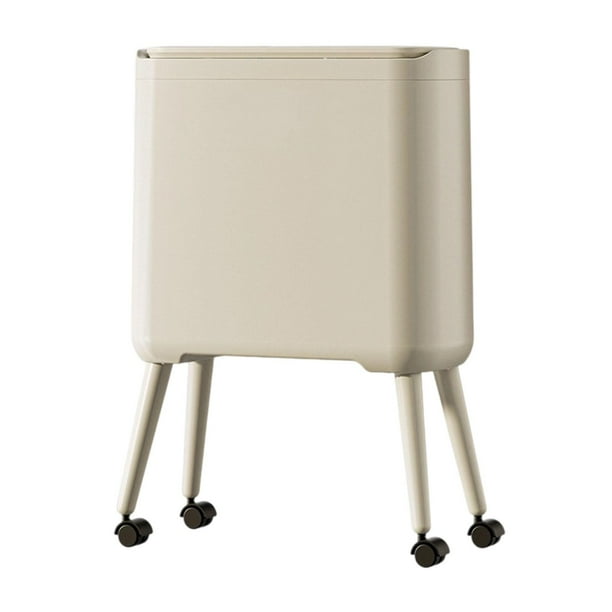 Cubo de basura con ruedas para baño, papelera, cesto de basura para dormitorio. Amarillo cremoso