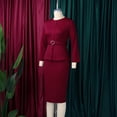 thumbnail image 5 of AURA Plus Size Elegant Round Neck Pencil Midi Dress Nine Sleeve High Waist Office African Work Dress with Belt, 5 of 10
