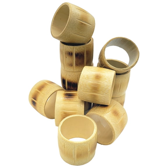 Thick Band Natural Color Bamboo Napkin Ring Set - 12-Pack Wood Napkin Holders