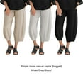 thumbnail image 4 of Sonducket Pantalones casuales de mujer de cintura elástica suelta de poliéster hechos de algodón y lino pantalones cómodos y transpirables Prendas para la parte inferior del cuerpo caqui,1 s, 4 of 6