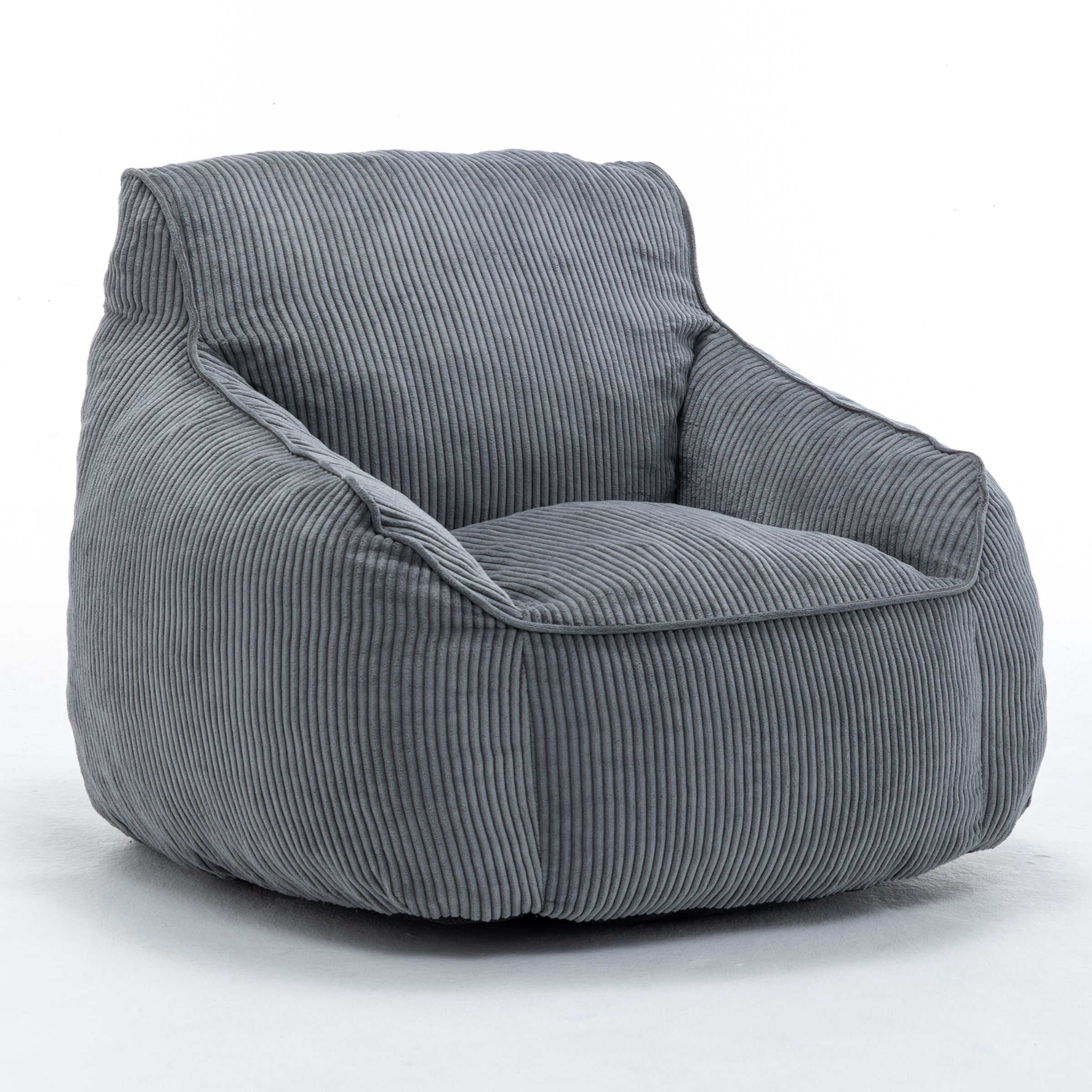 Giant Bean Bag Chair Sofa for Adults, Corduroy Bean Bag Couch with Armrests and Filler Included, Lazy Floor Chair for Living Room Bedroom, Dark Gray