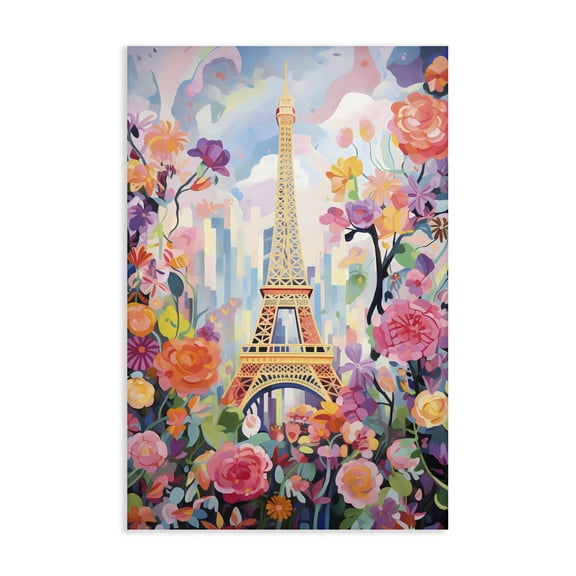 Stupell Industries Modern Eiffel Tower Surrounded By Florals Canvas Art, 16 x 24, by Creative Studio