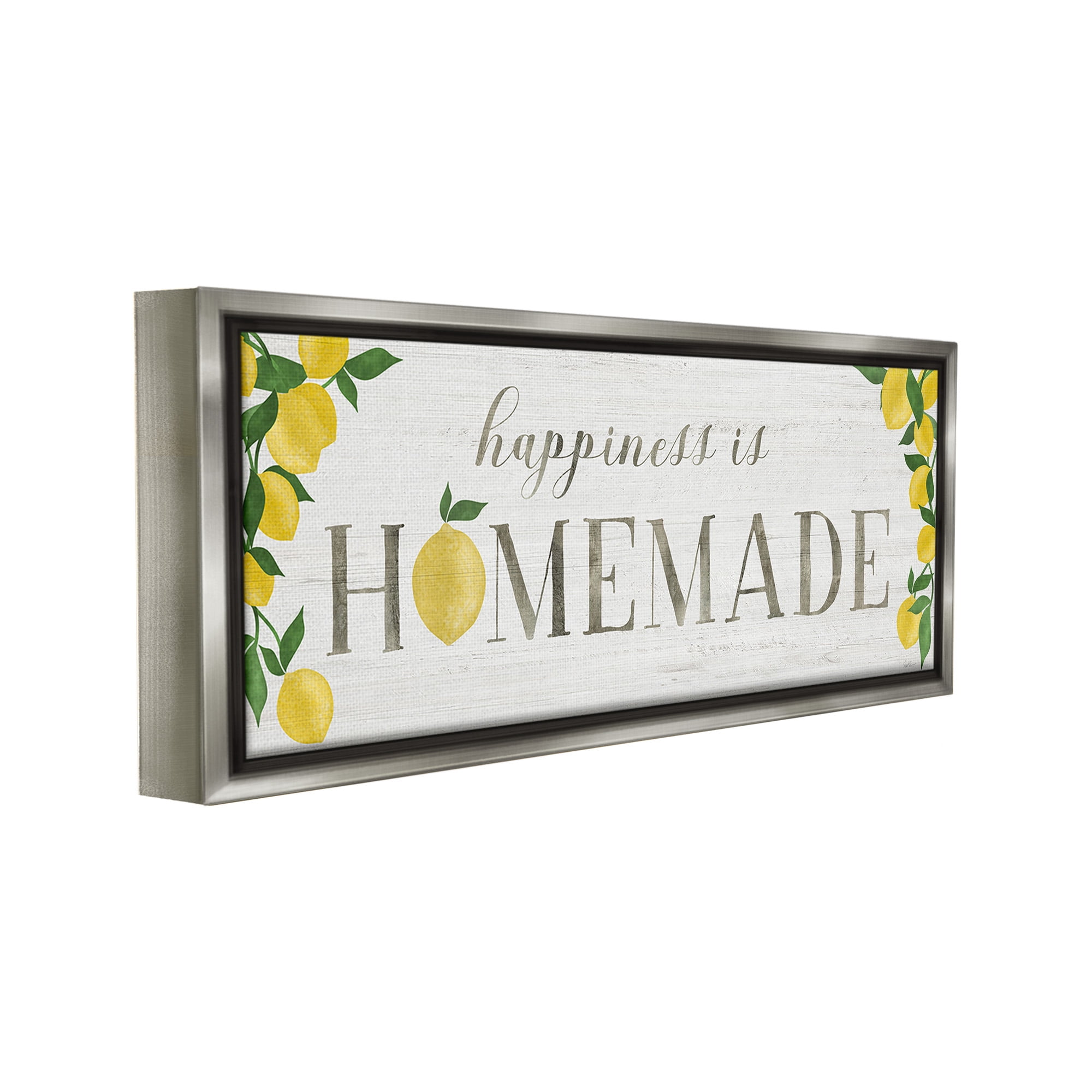 Stupell Industries Happiness Is Homemade Food & Beverage Painting Gray Floater Framed Canvas Art Print Wall Art, 31 x 14