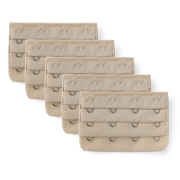 INSPIRE CHIC Women's 3 x 4 Hooks Bra Extender Extension Strap Multi Color Bra Band 5 Pcs Khaki