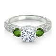 thumbnail image 2 of Gem Stone King 925 Sterling Silver White Moissanite Green Tourmaline and White Moissanite Engagement Ring for Women (1.78 Cttw, Gemstone, Round 7MM and 4MM, Size 9), 2 of 3