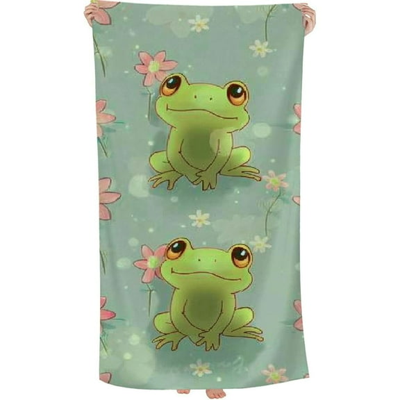 PHYHOO Cute Frog Microfiber Beach Towel, Lotus Flower Large Oversized Beach Towel Lightweight Quick Dry Soft Absorbent Bath Towel, Sand Free Towel for Swimming Travel Sports 30x60in