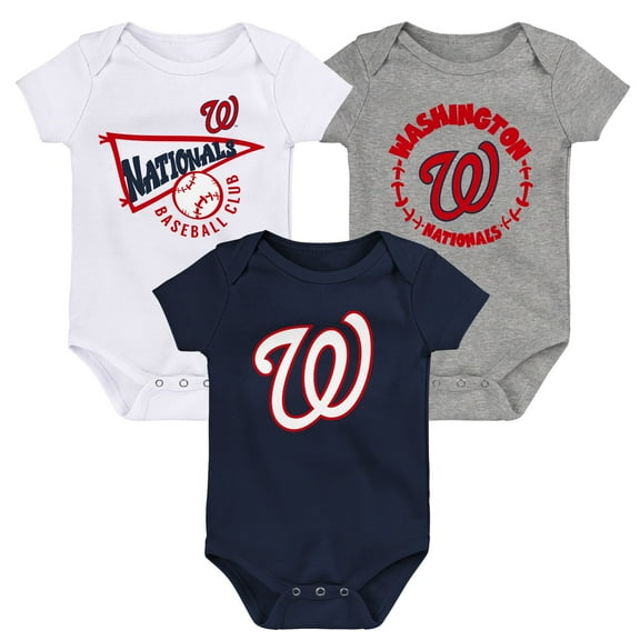 Newborn & Infant Navy/White/Heather Gray Washington Nationals Biggest Little Fan 3-Pack Bodysuit Set