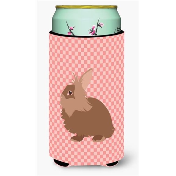 Lionhead Rabbit Pink Check Tall Boy Beverage Insulator Hugger