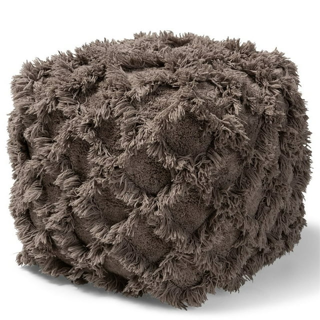Baxton Studio Asuka Taupe Handwoven Cotton Fringe Pouf Ottoman
