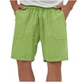 thumbnail image 1 of JUNWELL BLVB Cotton Linen Shorts for Men Casual Solid Color Drawstring Elastic Waist Summer Beach Shorts with Pockets, 1 of 9
