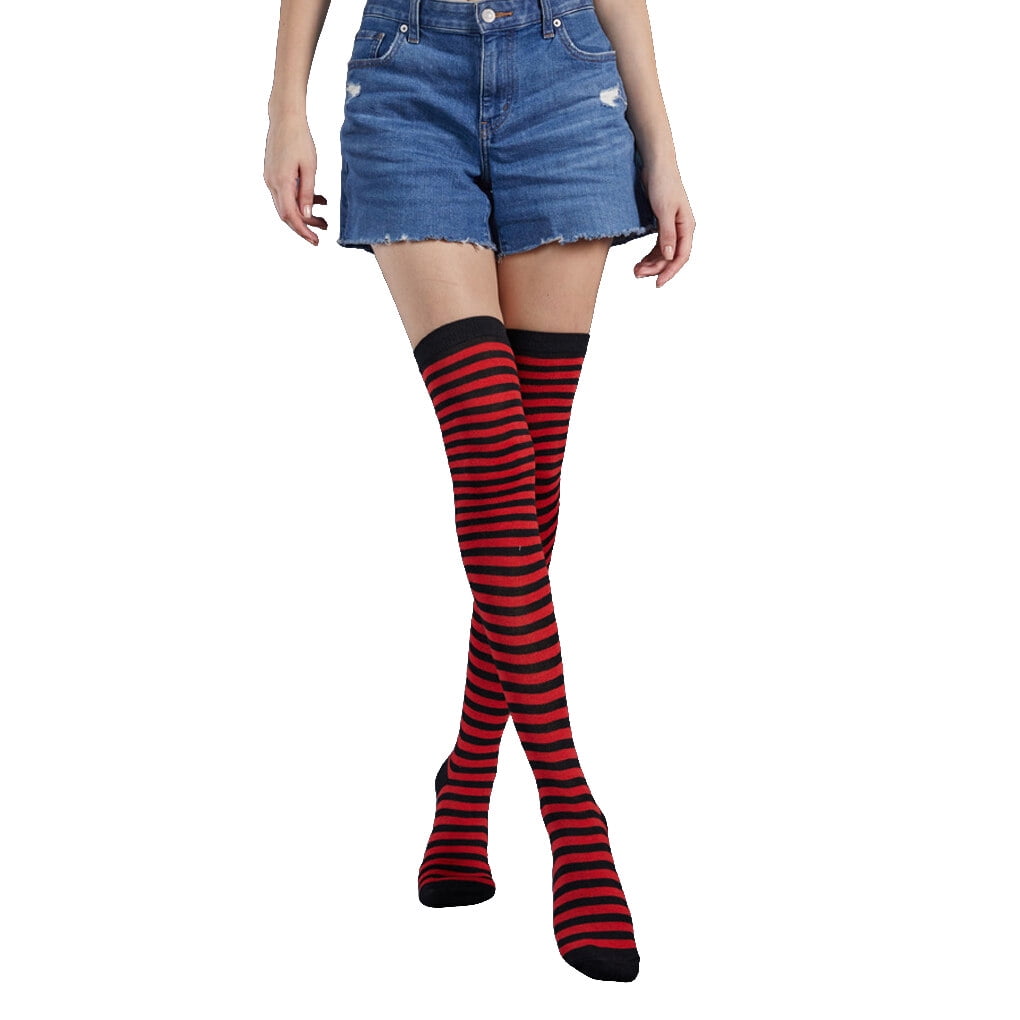 Pack of 2 Striped Plus Size Thigh High Socks Breathability Unique Flexible Fad Appearance Non Slip Hose Sock Boots Stockings red black Walmart