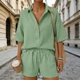 thumbnail image 7 of WAYUTE Short Sets Women 2 Piece Outfits Trendy Lapel Solid Color Blend Shirt and Shorts with Pockets Comfortable Soft Summer Casual Wear, 7 of 7