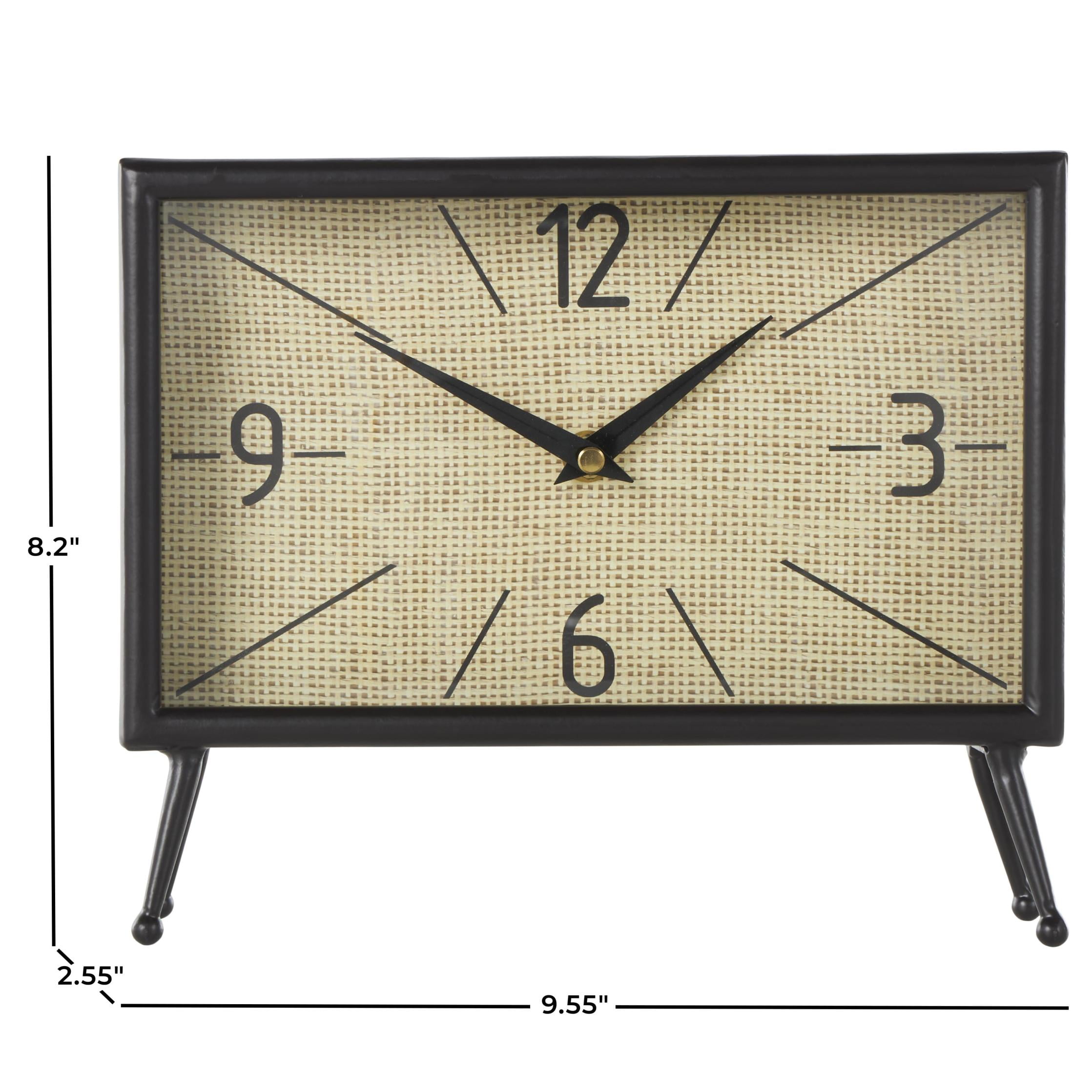 DecMode 8" Black Metal Rectangular Clock with Tea Stained Clock Face