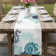 thumbnail image 4 of Coastal Coral Table Runner 70 Inches, Ocean Starfish Beach Conch Turquoise Marine Life Bed Runner Dresser Scarves Tabletop for Indoor Outdoor Parties/Ceremony/Banquet, 13" x 70", 4 of 9