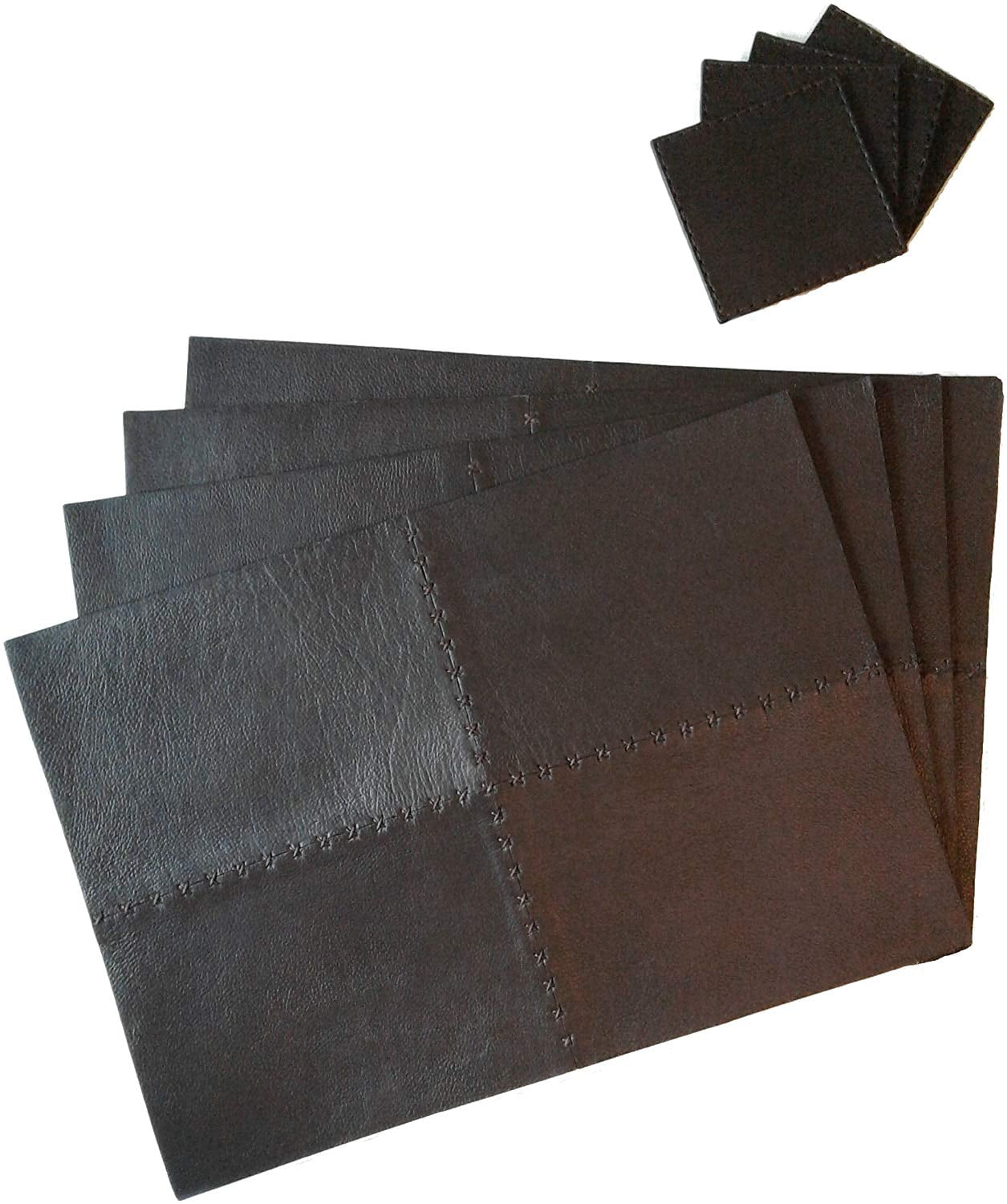 Luxury 17 Piece Charcoal Leatherboard Dinning Set Runner 8 Placemats & 8 Coasters