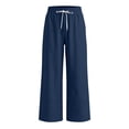 thumbnail image 5 of Women's Cotton Linen Pants Drawstring Elastic Waist Pockets, Solid Color Loose Soft Fit Casual Long Straight | VerBelle,Navy XL, 5 of 8