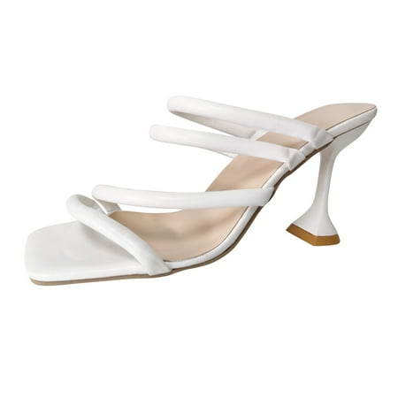 

dmqupv Ladies Fashion Summer Solid Color Leather Ankle Cross Strap High Knee High Boots for Women with Heel Snakeskin White 7.5