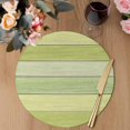 thumbnail image 3 of Green Wooden Grain Round 15 Inch Placemats Set of 4, Vintage Chic Geometric Gradient HeatResistant Non Slip Place Mats for Dining Table, Wipeable Braided Kitchen Table Mats for Housewarming, 3 of 9