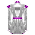 thumbnail image 6 of TiaoBug Women Metallic Alien Outfit Long Sleeve Front Zip Mock Neck Club Mini Dress with Alien Hair Hoop Silver 4XL, 6 of 7