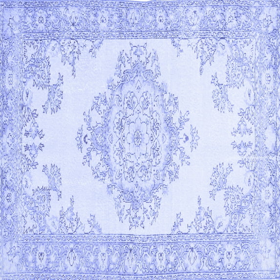 Ahgly Company Machine Washable Indoor Square Abstract Blue Contemporary Area Rugs, 7' Square