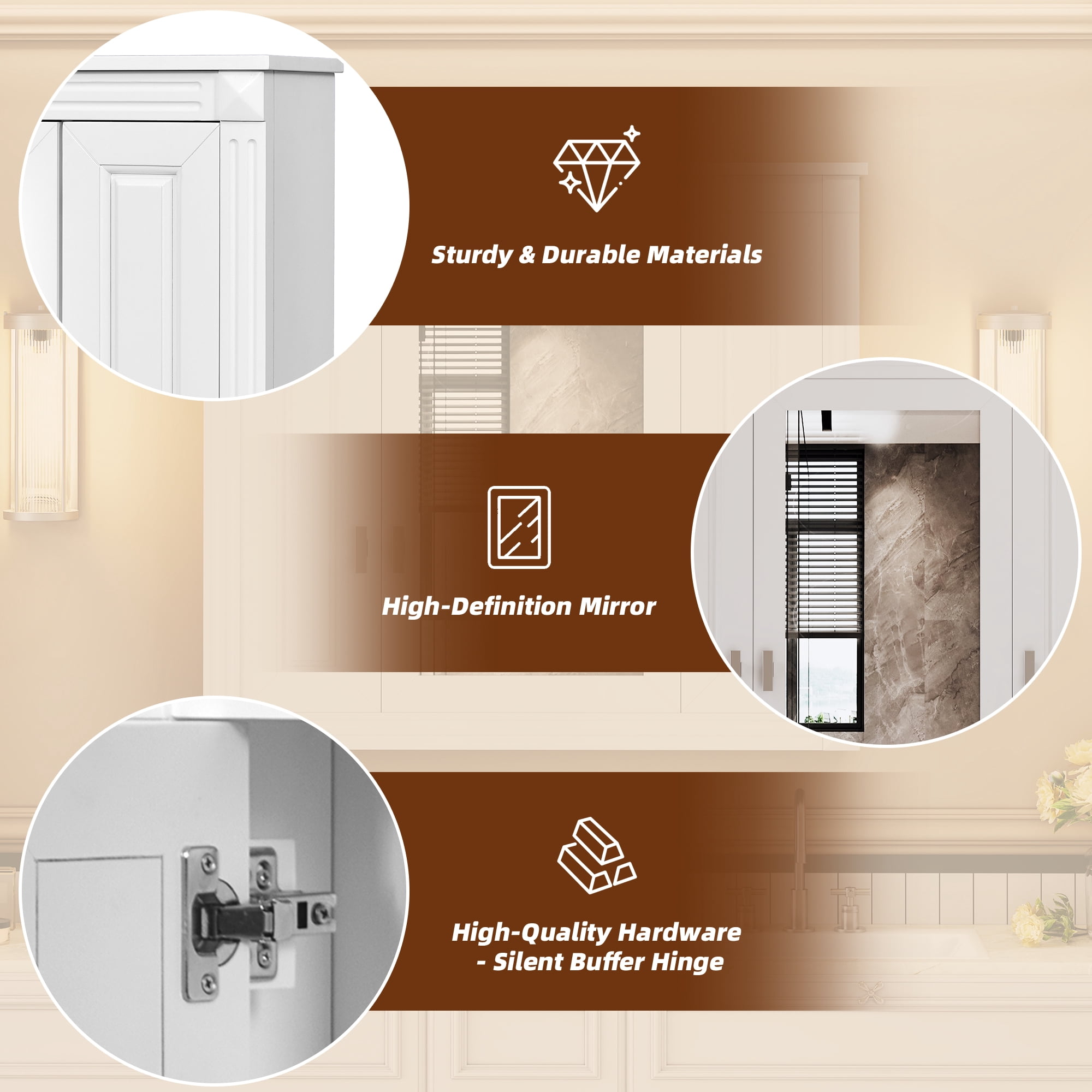 Euroco Bathroom Wall Cabinet with Mirror, Wall Mounted Medicine Cabinet with 4 Shelves, Mirrored Door Over Toilet Storage Cabinet, White