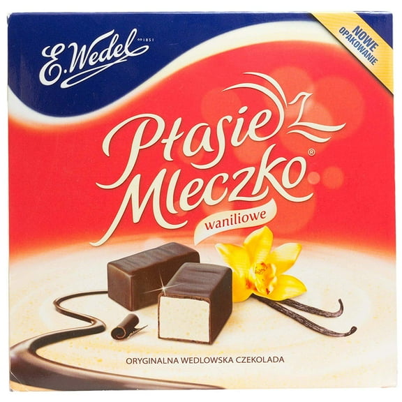 E Wedel Ptasie Mleczko Waniliowe Chocolate Covered Vanilla Flavored Marshmallows 380g Box