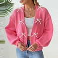 thumbnail image 6 of Hxshgdsn Cropped Knit Cardigan Sweaters For Women With Bow Tie Open Front Bell Sleeves Trendy Fall Outfits Hot Pink Xl, 6 of 7