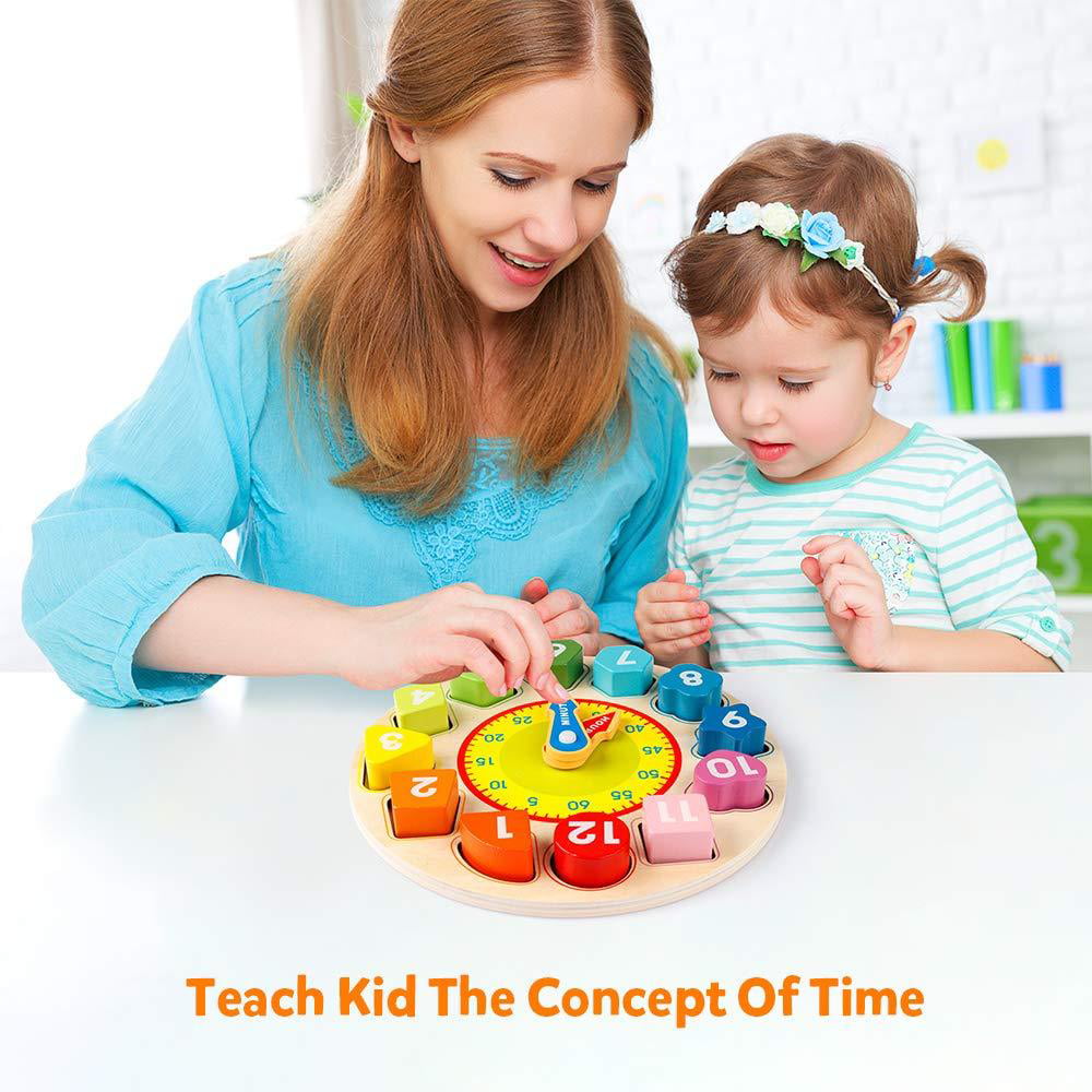 Early Learning Center Wooden Teaching Clock With Random Pattern, Toys  Wooden Shape Color Sorting Clock Teaching Time Number Blocks Puzzle  Stacking Montessori Educational Toy Gift For Year Old Kids - Temu