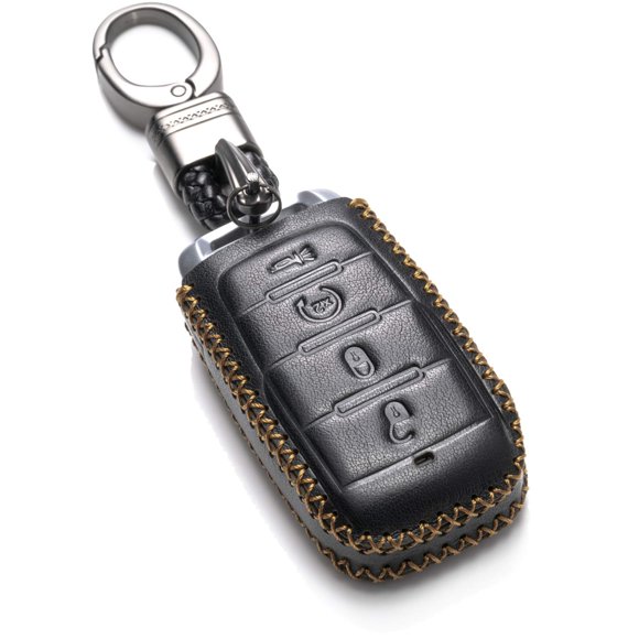 Vitodeco Genuine Leather Smart Key Fob Case Cover Protector Compatible with RAM 1500, RAM 2500, RAM 3500 2019 - 2025 (4-Button, Black)