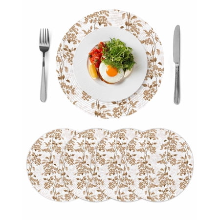 Brown Fruit Round 13 Inch Placemats Set of 4 Vintage Plant Nature Botanical Flower HeatResistant Non Slip Place Mats for Dining Table Wipeable Braided Kitchen Table Mats for Housewarming