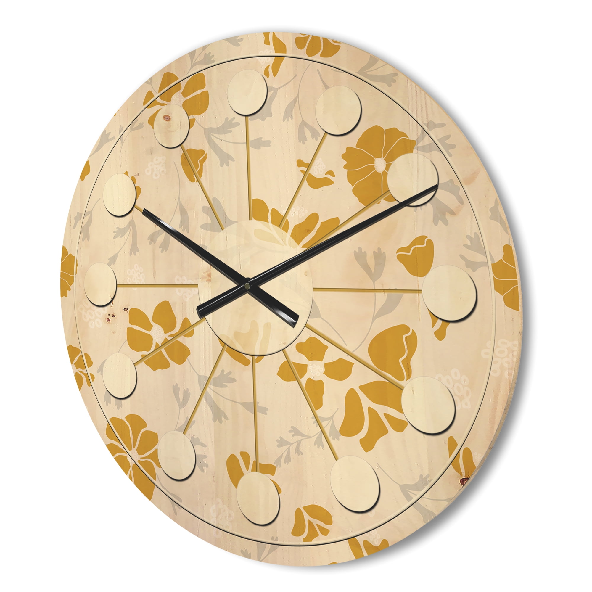 Designart 'Retro Abstract Poppies III' Mid-Century Modern Wood Wall Clock