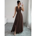 thumbnail image 5 of Womens Chocolate Brown Sleeveless V-Neck Maxi Dress With Side Slit And Bow, 5 of 8