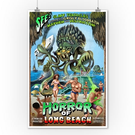 Long Beach, California - Alien Attack Horror - Lantern Press Poster (9x12 Art Print, Wall Decor Travel Poster)
