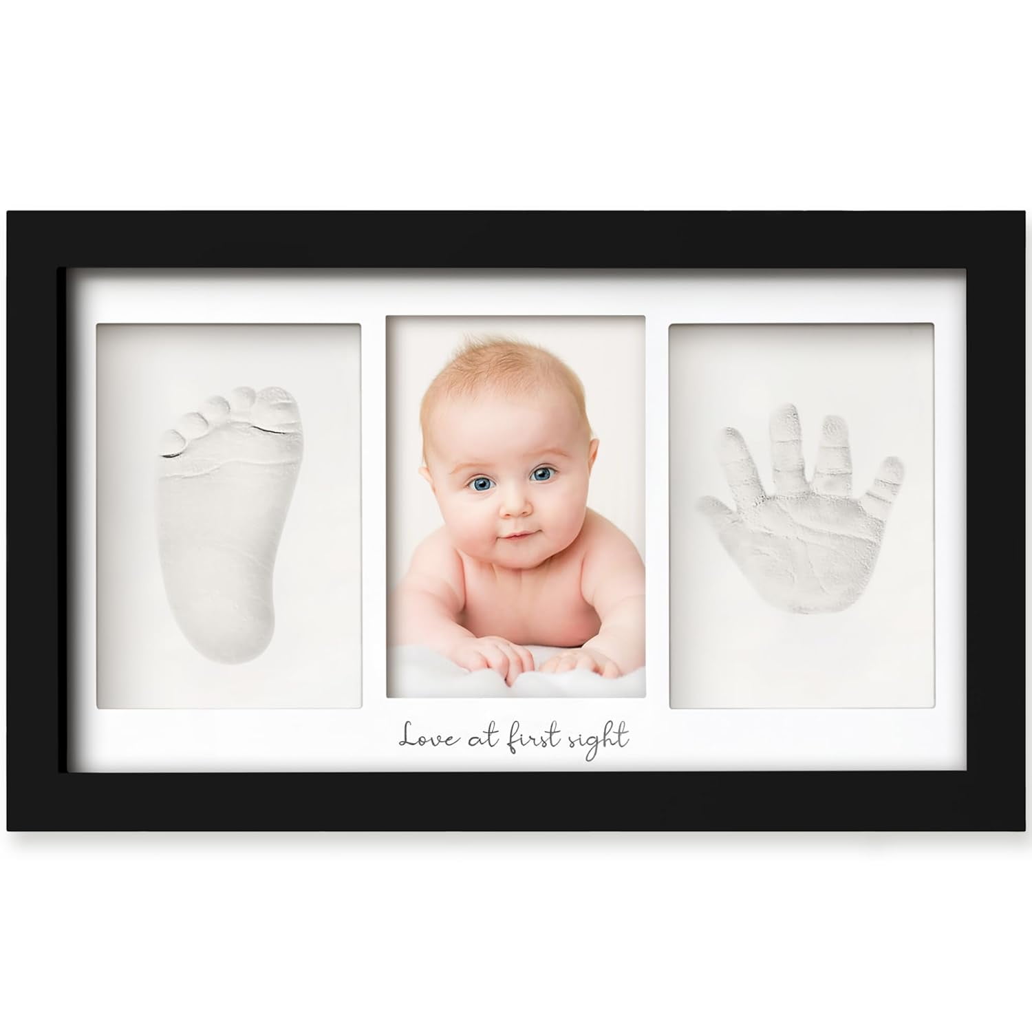 XIBUFE Baby Hand and Footprint Kit,Clay Keepsake Frame(Onyx Black)| Quick Dry Handprint and Newborn Nursery Picture Frame,Personalized New Mom Gifts for Baby First Christmas Shower