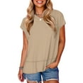 thumbnail image 2 of ZyeKqe Womens T Shirts Short Sleeve Shirts Round Neck T Shirts Side Split Solid Color Tees Top, 2 of 8
